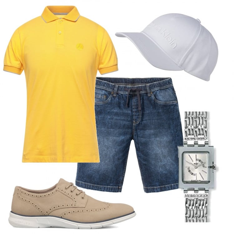 Outfit uomo - Total look #1372661. Stile Casual per Mare. Abbinamento con bermuda, polo, scarpe stringate, orologi, cappelli con visiera.