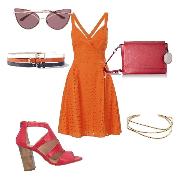 Outfit donna - Total look #1372762. Stile Romantica per Scuola/Università. Abbinamento con cinture, sandali in pelle, occhiali da sole, vestiti, braccialetti, borse a tracolla.