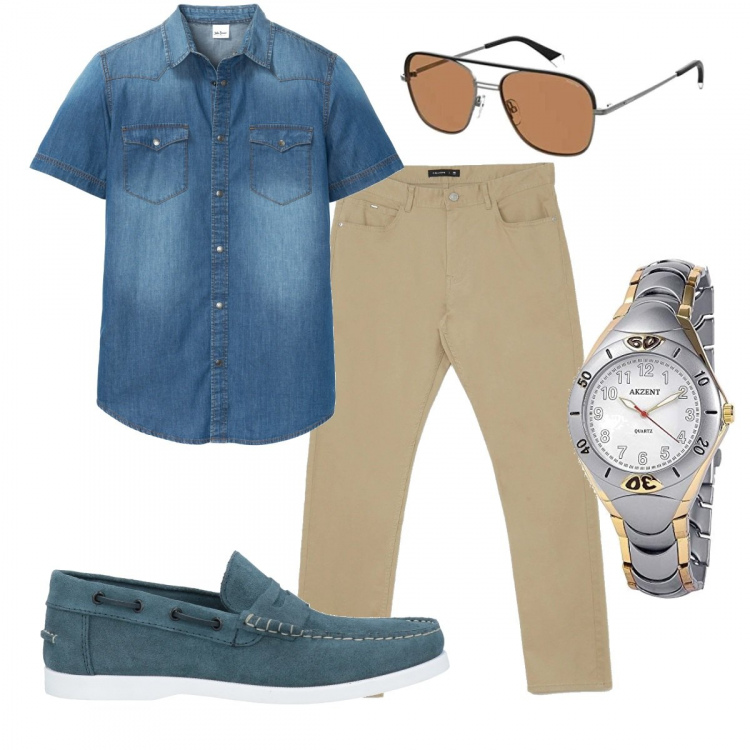 Outfit uomo - Total look #1373467. Stile Urban per Ufficio. Abbinamento con scarpe stringate, camicie a manica corta, pantaloni, orologi, occhiali da sole.