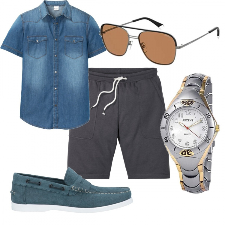 Outfit uomo - Total look #1373796. Stile Trendy per Tutti i giorni. Abbinamento con scarpe stringate, camicie a manica corta, bermuda, orologi, occhiali da sole.