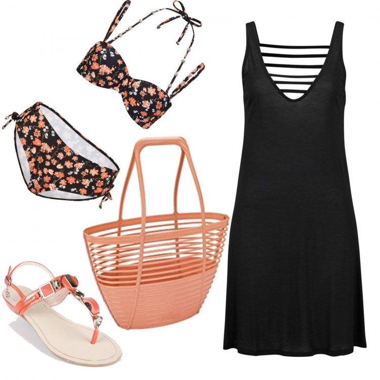 Outfit donna - Boho per il mare. Stile Boho per Mare. Abbinamento con vestiti da spiaggia, bikini, infradito, borse a mano.