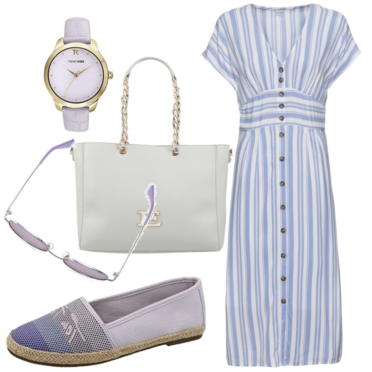 Outfit donna - Total look #1375399. Stile Casual per Tutti i giorni. Abbinamento con vestiti, borse a mano, mocassini, orologi, occhiali da sole.