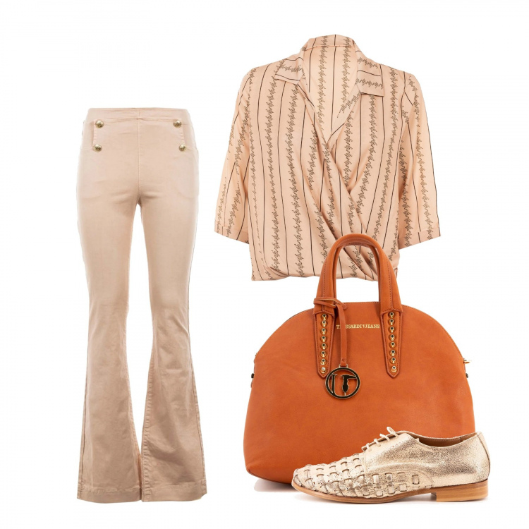 Outfit donna - Trendy per l\'ufficio. Stile Trendy per Ufficio. Abbinamento con pantaloni, bluse, borse a mano, scarpe stringate.