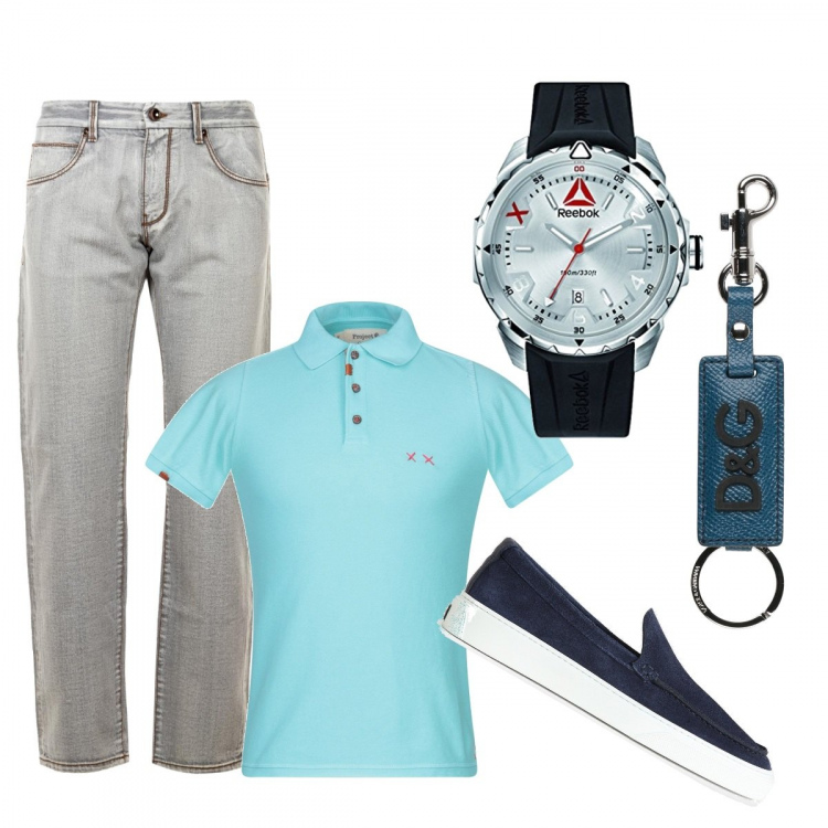 Outfit uomo - Total look #1376153. Stile Urban per Tutti i giorni. Abbinamento con jeans, scarpe stringate, polo, portachiavi, orologi analogici.