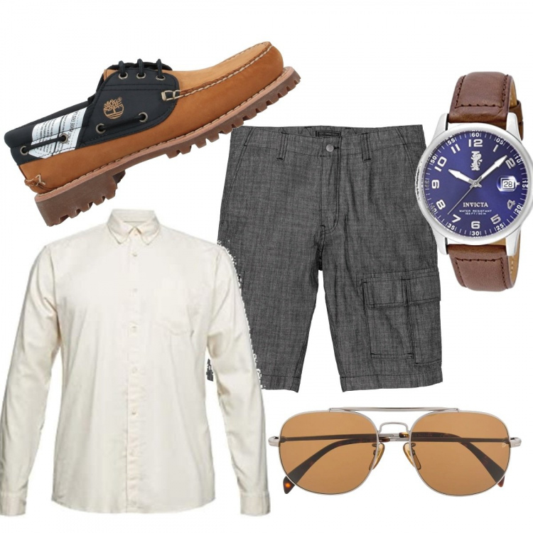 Outfit uomo - Total look #1376254. Stile Urban per Tutti i giorni. Abbinamento con bermuda, scarpe stringate, occhiali da sole, orologi, camicie.