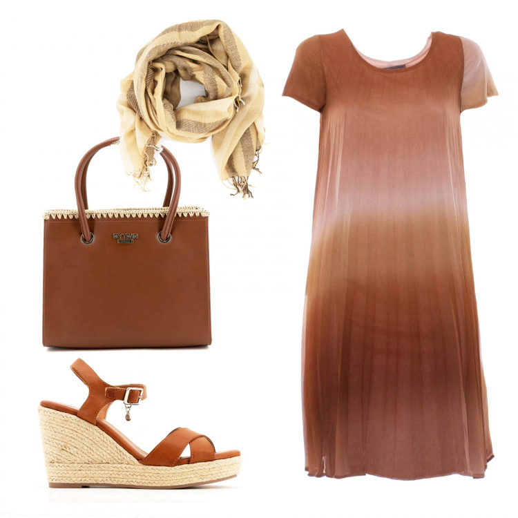 Outfit donna - Ultimi GG in ufficio. Stile Basic per Ufficio. Abbinamento con vestiti corti, infradito, borse a mano, sciarpe.