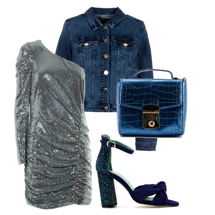 Outfit donna - Ho voglia di brillare. Stile Trendy per Serata fuori. Abbinamento con vestiti corti, giacche, infradito, borse a tracolla.
