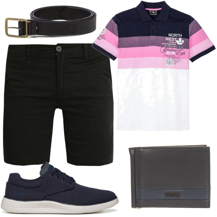 Outfit uomo - Total look #1376485. Stile Casual per Tutti i giorni. Abbinamento con polo, bermuda, portafogli, scarpe stringate, cinture.