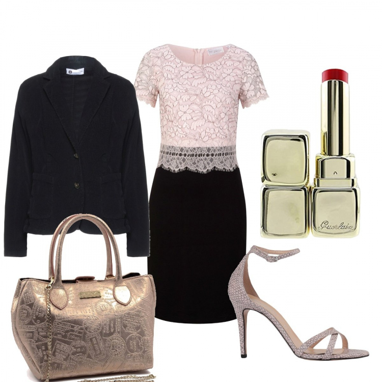 Outfit donna - Un rossetto glam. Stile Glamour per Cerimonia. Abbinamento con vestiti, sandali col tacco, blazer, borse a mano, rossetti.