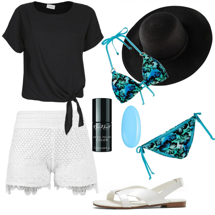 Outfit donna - Mare mare. Stile Casual per Mare. Abbinamento con sandali, bikini, cappelli, shorts, bluse, smalti.