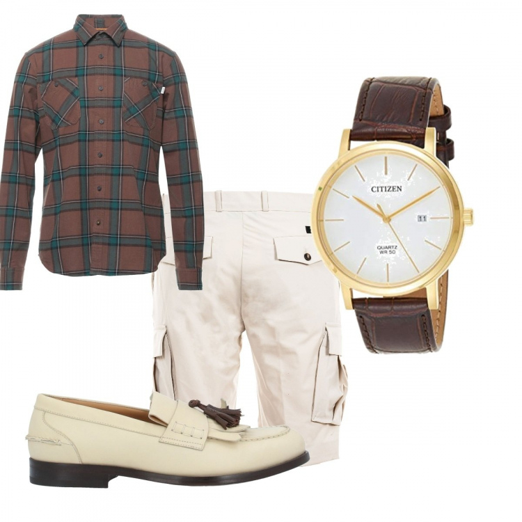 Outfit uomo - Total look #1380802. Stile Casual per Tutti i giorni. Abbinamento con bermuda, scarpe stringate, camicie, orologi.