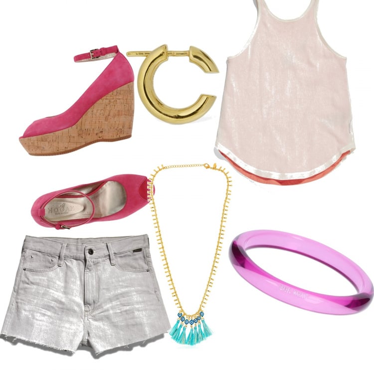 Outfit donna - Total look #1383767. Abbinamento con décolleté, canottiere, shorts, braccialetti, orecchini, collane.