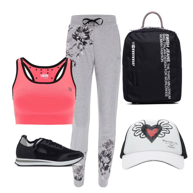 Outfit donna - Total look #1384494. Stile Sporty chic per Tutti i giorni. Abbinamento con pantaloni, cappelli con visiera, top, zaini, sneakers.