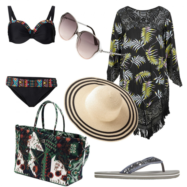 Outfit donna - Agosto in the boat. Stile Trendy per Mare. Abbinamento con infradito, vestiti da spiaggia, bikini, occhiali da sole, cappelli, borse a mano.