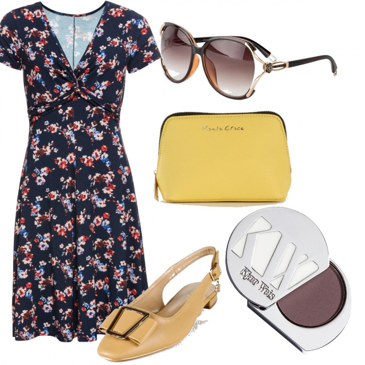 Outfit donna - #abitoafiori. Stile Basic per Mare. Abbinamento con vestiti lunghi, occhiali da sole, ballerine, borse a tracolla, ombretti.