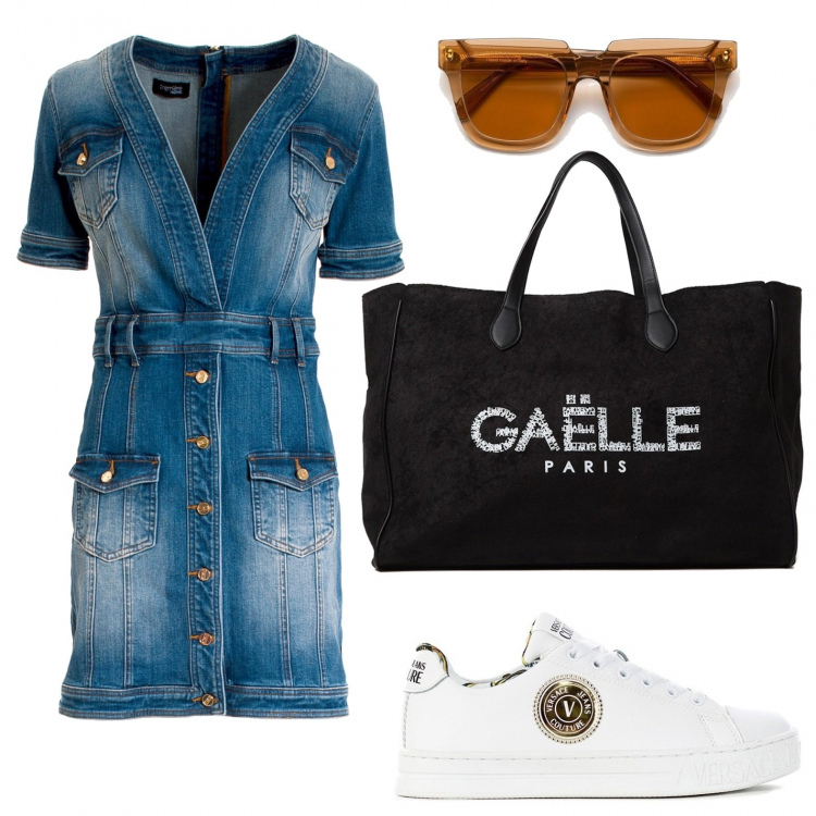 Outfit donna - My jeans\' day. Stile Casual per Tutti i giorni. Abbinamento con sneakers, occhiali da sole, shopping bag, vestiti.