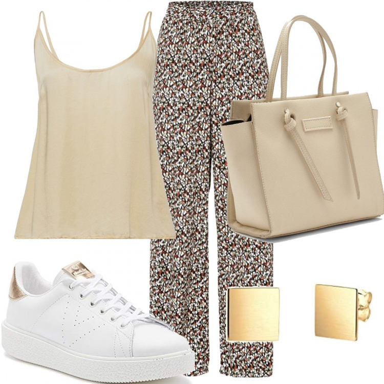Outfit femme - Basique #7584. Style Basique pour Tous les jours. Assortir avec pantalon large en bas, sneakers, hauts, boucles d'oreilles, sacs tote.