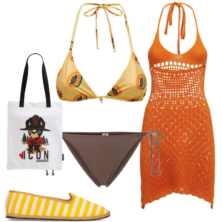 Outfit donna - Capi scontati. Stile Casual per Mare. Abbinamento con vestiti, ballerine, shopping bag, bikini, bikini.