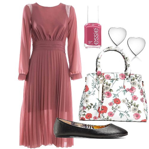 Outfit donna - Pranzo bon ton. Stile Bon Ton per Tutti i giorni. Abbinamento con ballerine, borse a mano, vestiti lunghi, orecchini, smalti.
