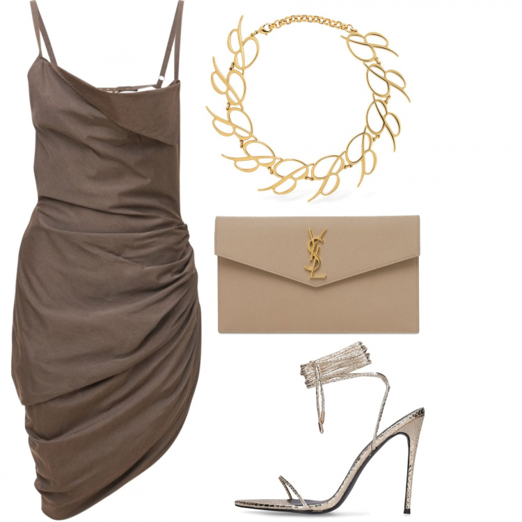 Outfit donna - Chic con Luisaviaroma. Stile Chic per Cerimonia. Abbinamento con vestiti, sandali in pelle, collane, pochette.