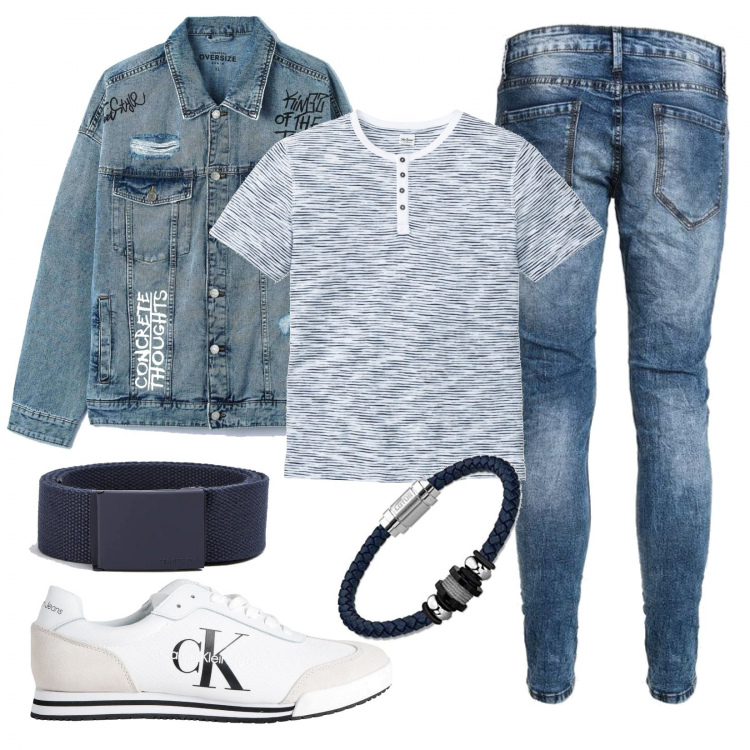 Outfit uomo - Jeans. Stile Casual per Tutti i giorni. Abbinamento con maglieria, sneakers, cinture, cappotti, jeans skinny, braccialetti.