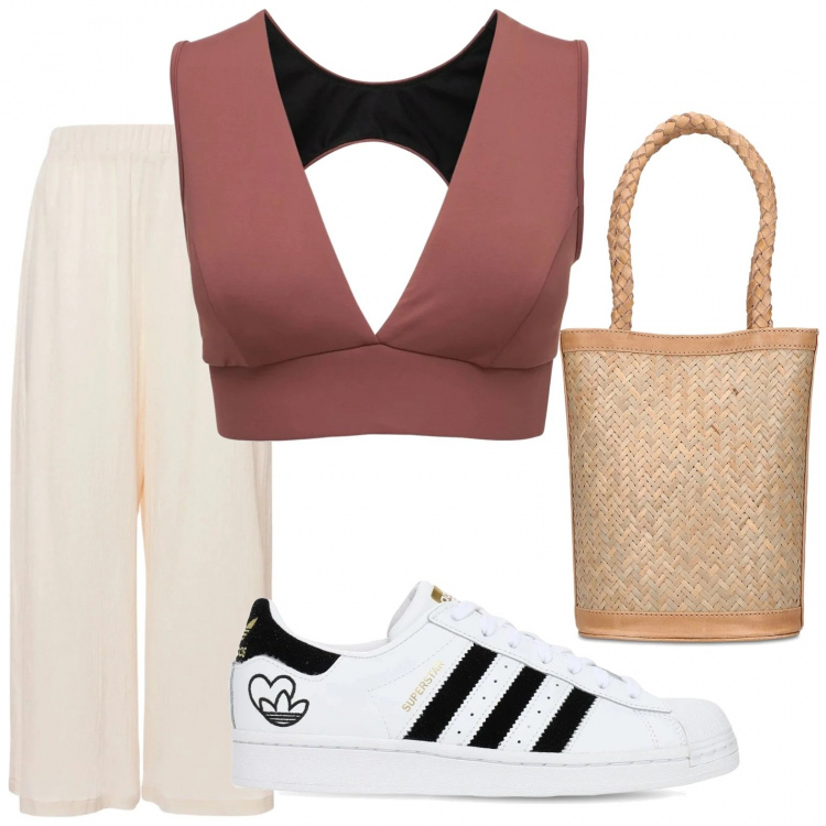 Outfit donna - Casual ma sexy. Stile Sporty chic per Tutti i giorni. Abbinamento con pantaloni, sneakers, top, borse a mano.