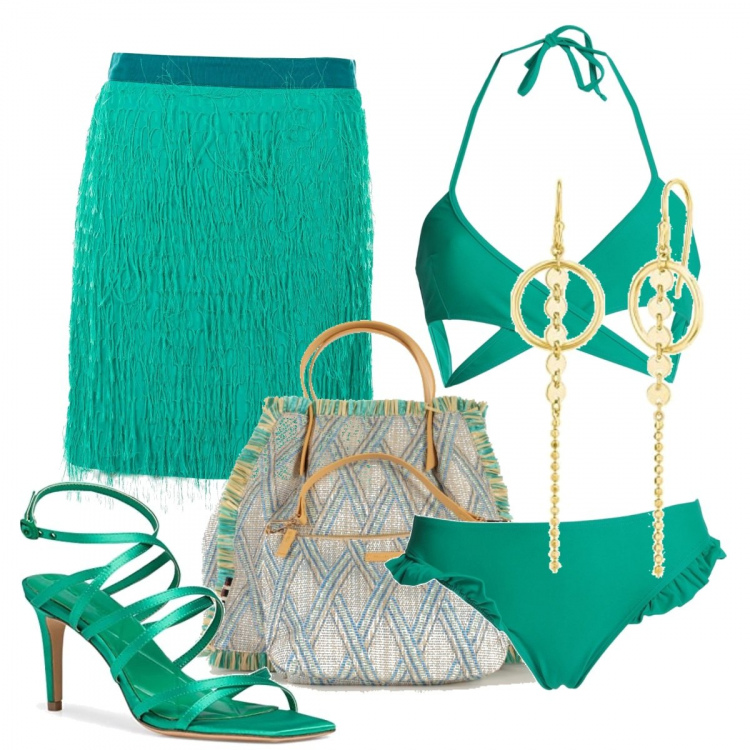 Outfit donna - Ispirato a Tribale di Elodie. Stile Sexy per Serata fuori. Abbinamento con bikini, minigonne, borse a mano, sandali col tacco, orecchini.