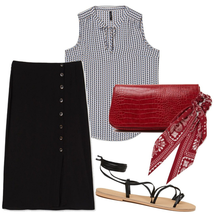 Outfit donna - Total look #1390086. Stile Casual per Tutti i giorni. Abbinamento con gonne longuette, top, borse a spalla, fasce per capelli, sandali alla schiava.