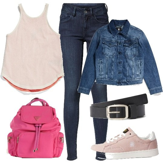 Outfit donna - G-Star Raw e i look dell\'estate. Stile Urban per Tutti i giorni. Abbinamento con zaini, sneakers, cinture, canottiere, blazer, jeans skinny.