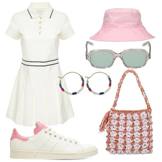 Outfit donna - Il Summer Dress-Code di Luisaviaroma. Stile Sporty chic per Tutti i giorni. Abbinamento con vestiti, sneakers, borse a mano, orecchini, occhiali da sole, cappelli.