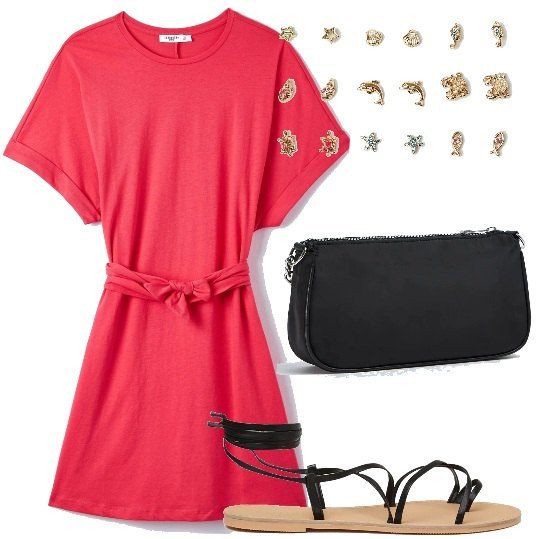 Outfit donna - Terranova STYLE ON SALE. Stile Casual chic per Tutti i giorni. Abbinamento con vestiti, borse a spalla, orecchini, sandali alla schiava.