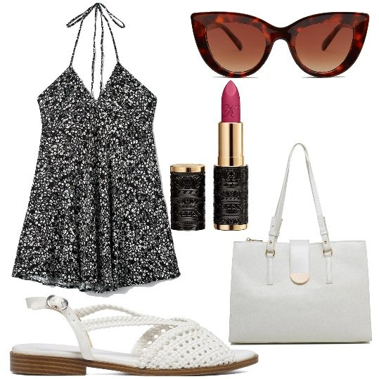Outfit donna - PittaRosso per un\'estate TOP. Stile Glamour per Tutti i giorni. Abbinamento con vestiti corti, occhiali da sole, sandali in pelle, borse a spalla, rossetti.