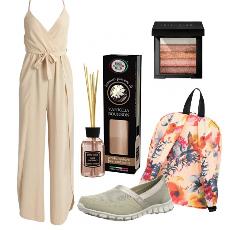 Outfit donna - Yoga e relax in vacanza. Stile Sporty chic per Sport. Abbinamento con tute, zaini, scarpe sportive, blush, profumi.