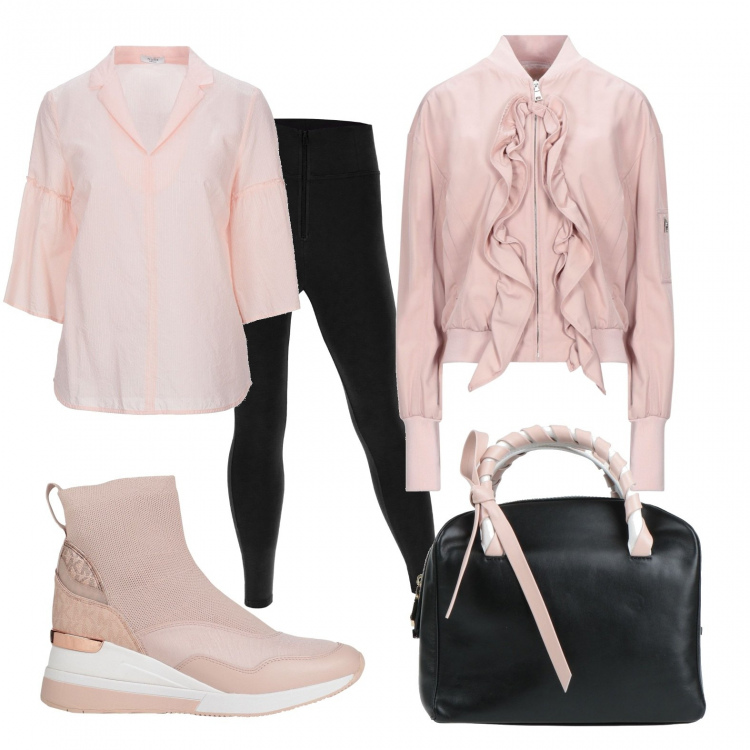 Outfit donna - Casual #13704. Stile Casual per Scuola/Università. Abbinamento con stivaletti, giacche, borse a mano, bluse, pantaloni skinny.