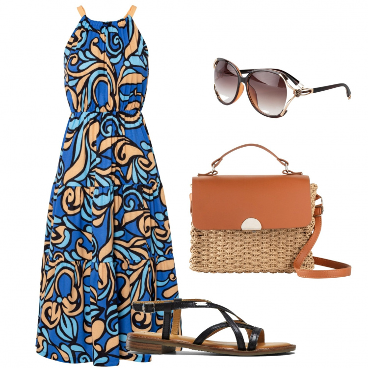 Outfit donna - Total look #1391192. Stile Bon Ton per Tutti i giorni. Abbinamento con occhiali da sole, vestiti, borse a tracolla, sandali in pelle.
