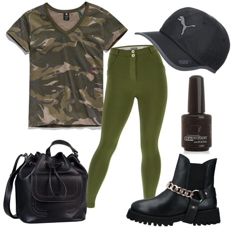 Outfit donna - La t-shirt militare. Stile Military per Tutti i giorni. Abbinamento con stivaletti, top, pantaloni skinny, cappelli, zaini, smalti.