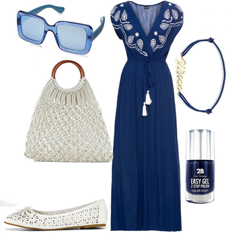 Outfit donna - Total look #1392071. Stile Casual per Tutti i giorni. Abbinamento con vestiti lunghi, ballerine, borse a mano, smalti, braccialetti, occhiali da sole.