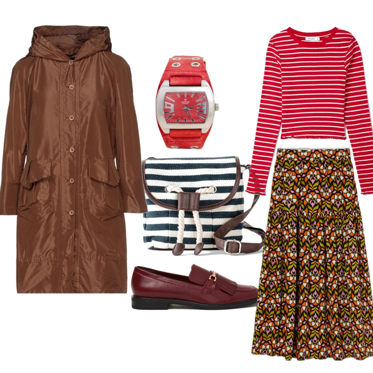 Outfit donna - Autunno ..sono pronta!🤎. Stile Casual per Tutti i giorni. Abbinamento con gonne lunghe, mocassini, cappotti, t-shirt, orologi, borse a mano.