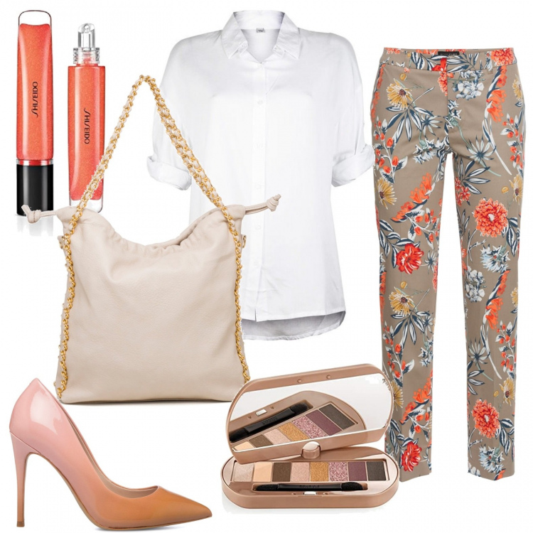 Outfit donna - Orange. Stile Basic per Ufficio. Abbinamento con pantaloni, camicie, décolleté, borse a spalla, ombretti, gloss.