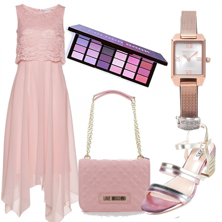 Outfit donna - Total look #1394699. Stile Glamour per Cerimonia. Abbinamento con vestiti midi/longuette, orologi, sandali in pelle, borse a tracolla, ombretti.