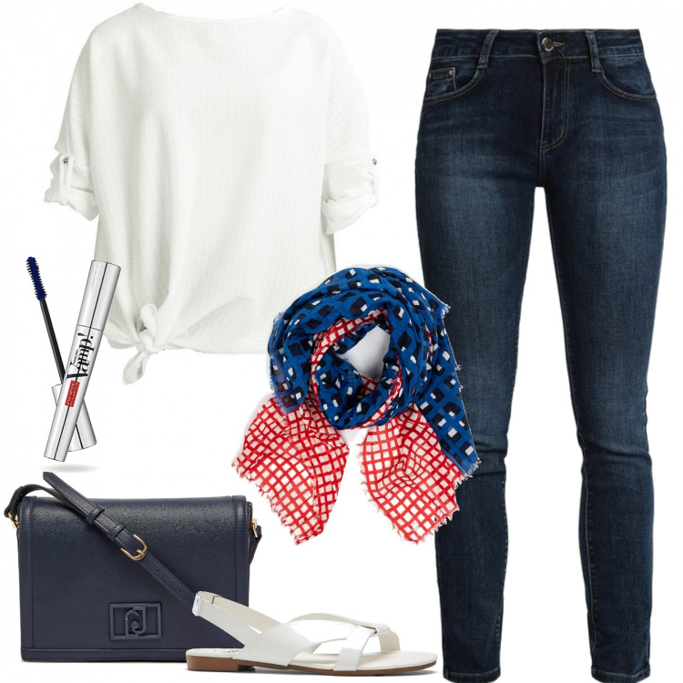 Outfit donna - Comoda e versatile tracolla. Stile Basic per Tutti i giorni. Abbinamento con sandali, bluse, jeans slim fit, borse a tracolla, foulard, mascara.