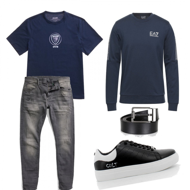 Outfit uomo - A Cena con Look. Stile Business/Elegante per Serata speciale. Abbinamento con cinture, t-shirt, jeans skinny, sneakers, felpe.