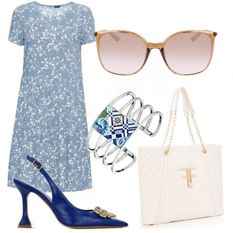 Outfit donna - Total look #1396390. Stile Bon Ton per Ufficio. Abbinamento con vestiti, décolleté, shopping bag, braccialetti, occhiali da sole.