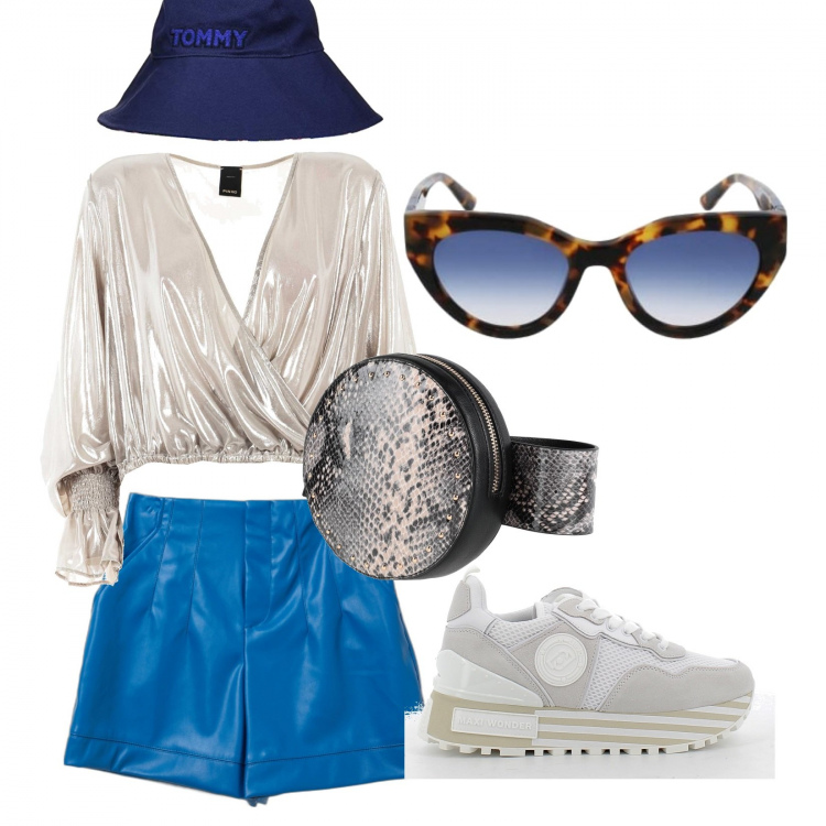 Outfit donna - Print accesorries. Stile Sporty chic per Tutti i giorni. Abbinamento con bluse, bermuda, sneakers, marsupi, cappelli, occhiali da sole.