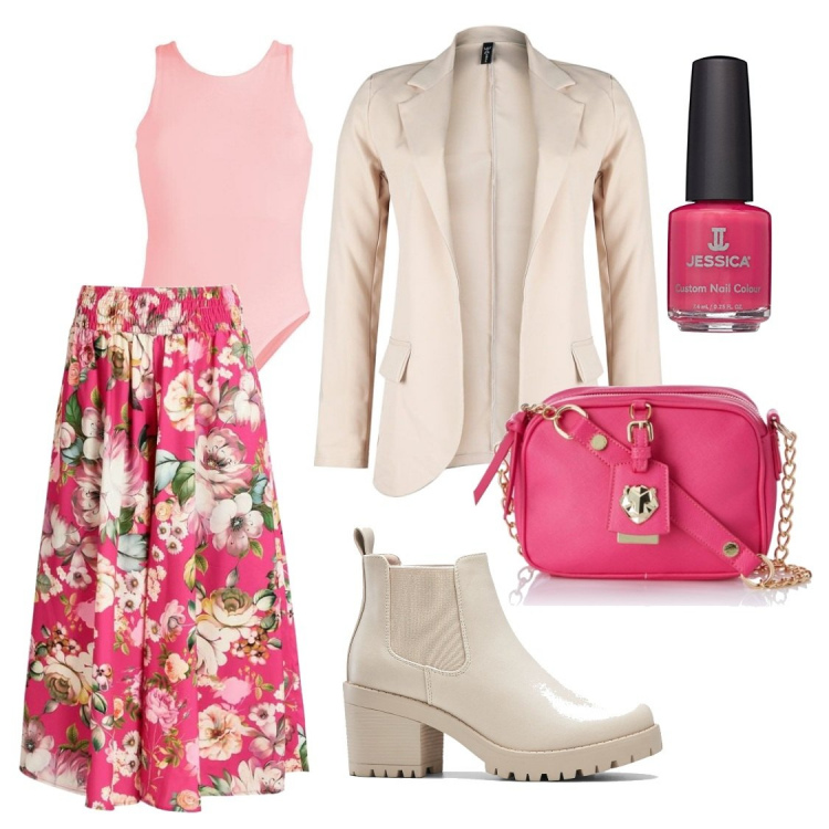 Outfit donna - Total look #1396758. Stile Chic per Serata fuori. Abbinamento con stivaletti chelsea, blazer, pantaloni, body, borse a tracolla, smalti.