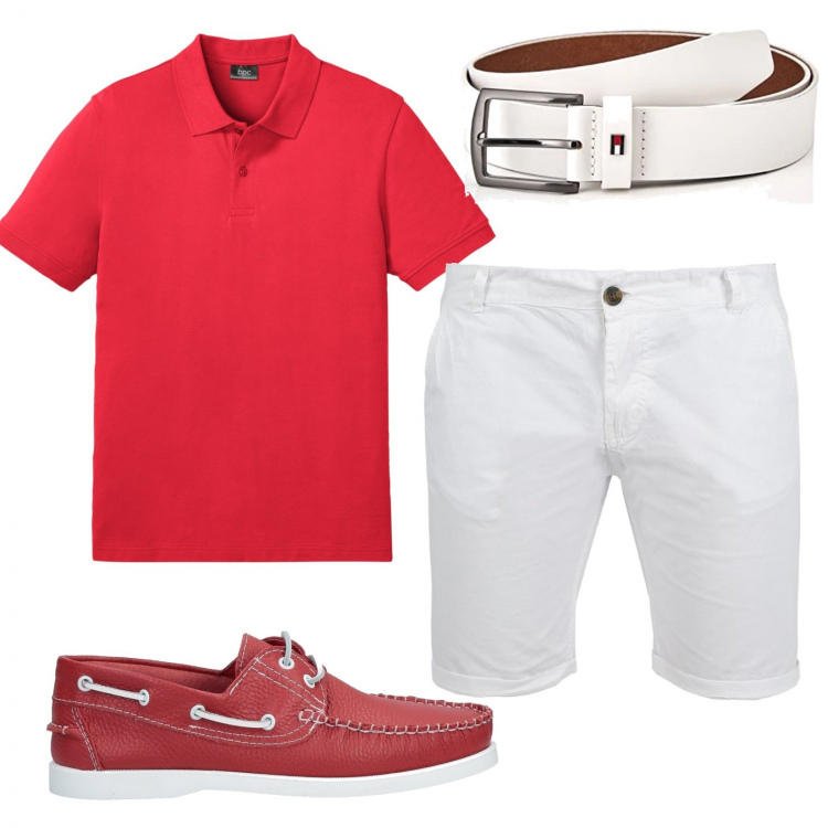 Outfit uomo - Semplice con stile. Stile Casual per Tutti i giorni. Abbinamento con bermuda, scarpe stringate, cinture, polo.