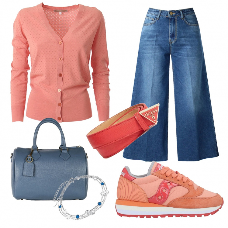 Outfit donna - Total look #1397779. Stile Basic per Tutti i giorni. Abbinamento con sneakers, borse a mano, cinture, cardigans, pantaloni, braccialetti.