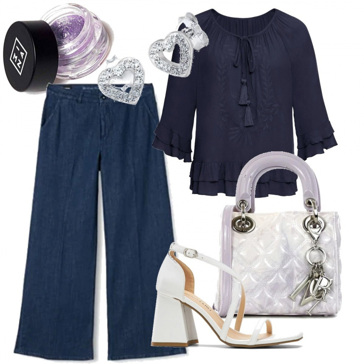 Outfit donna - Chic #12627. Stile Chic per Ufficio. Abbinamento con tuniche, sandali col tacco, borse a mano, pantaloni, ombretti, orecchini.