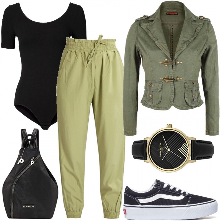Outfit donna - Dopo scuola. Stile Urban per Sport. Abbinamento con body, giacche, pantaloni, sneakers, zaini, orologi.