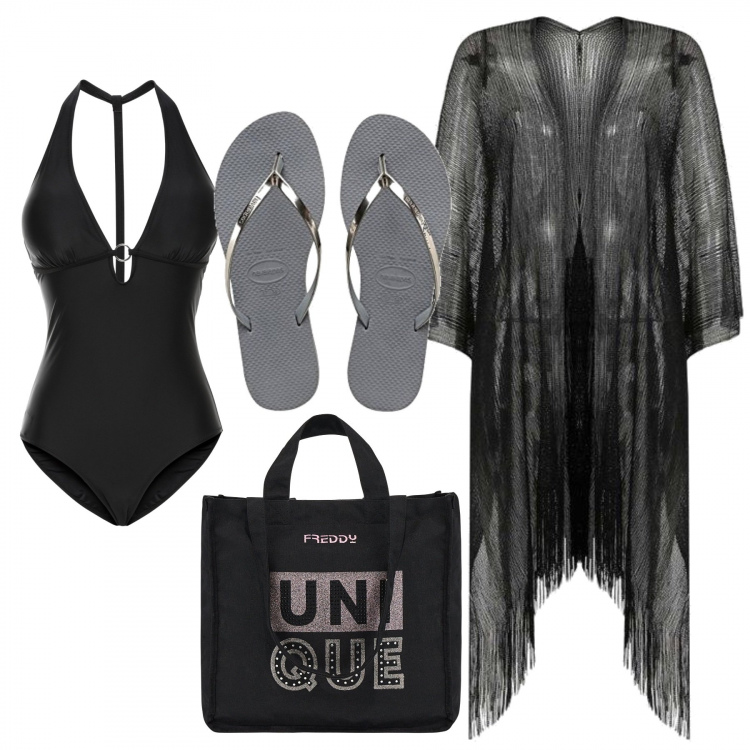 Outfit donna - Unica come sei. Stile Chic per Mare. Abbinamento con costumi interi, vestiti da spiaggia, shopping bag, infradito.